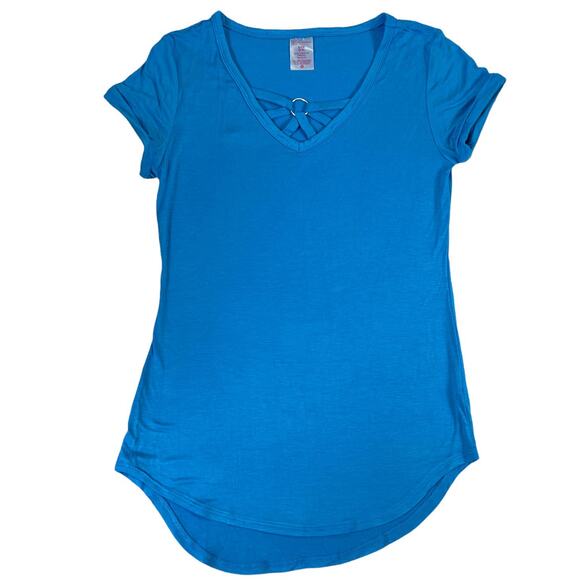 No Boundaries Blue Tee Shirt Top V-Neck Short Cuffed Sleeves JUNIORS S/CH (3-5) - Picture 1 of 12